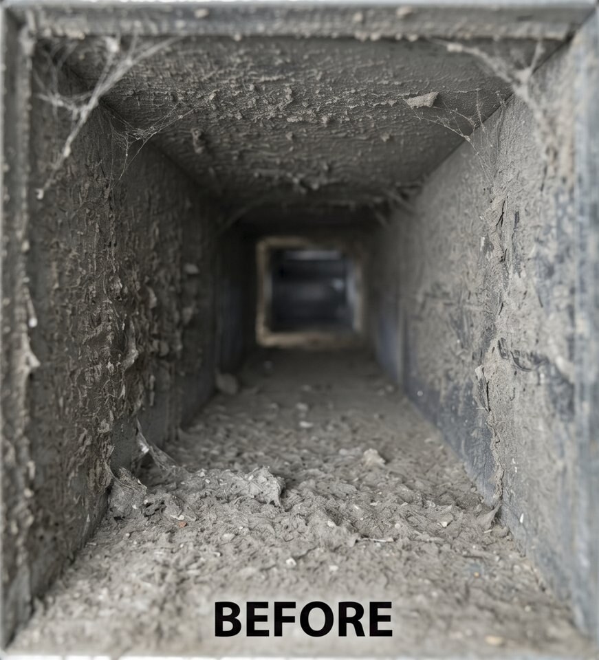 Interior of a residential air duct after Coastal Air Plus cleaning