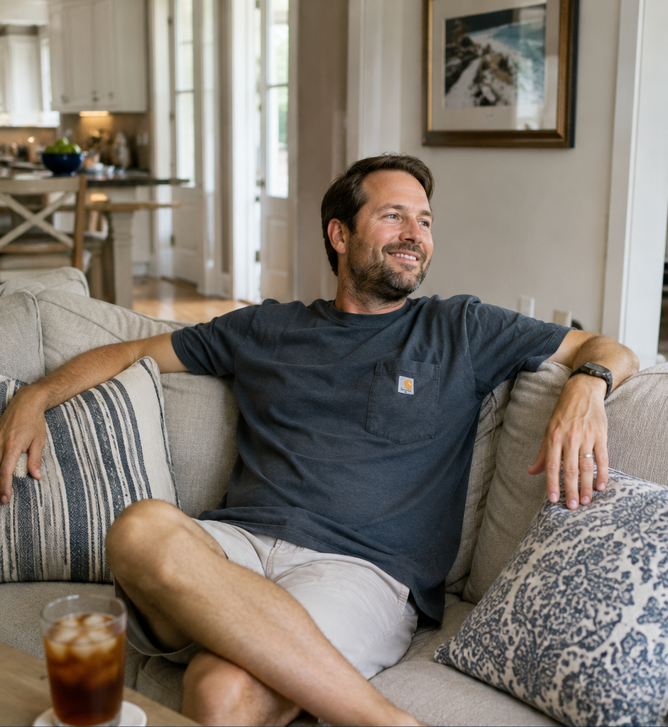 Comfortable Summerville homeowner relaxing at home after a Coastal Air Plus AC repair